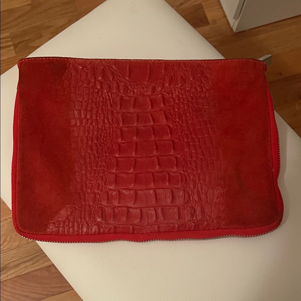 Italian designer Red Crocodile-Embossed Clutch